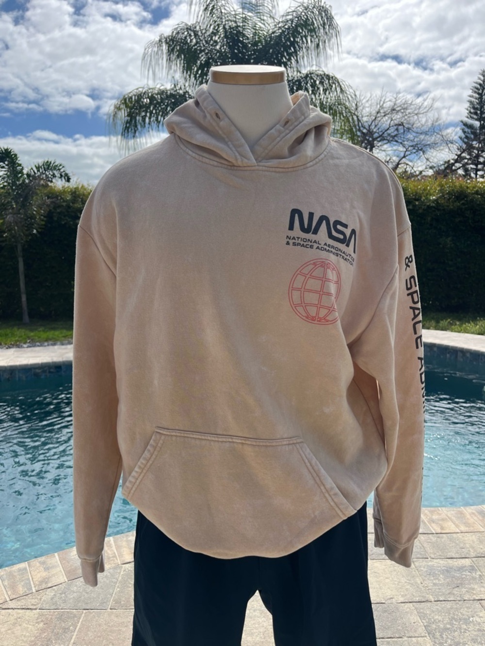 NASA Hyper Space Large Beige Men's Pullover Hoodie